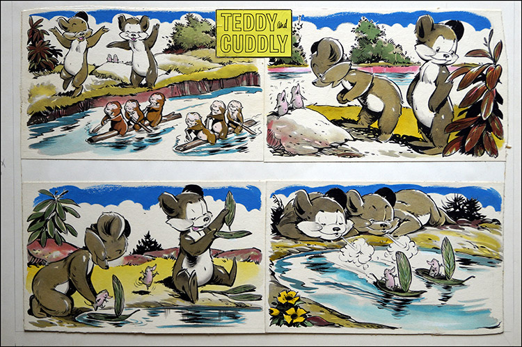 Teddy and Cuddly Make a Boat (Original) by Bert Felstead at The Illustration Art Gallery
