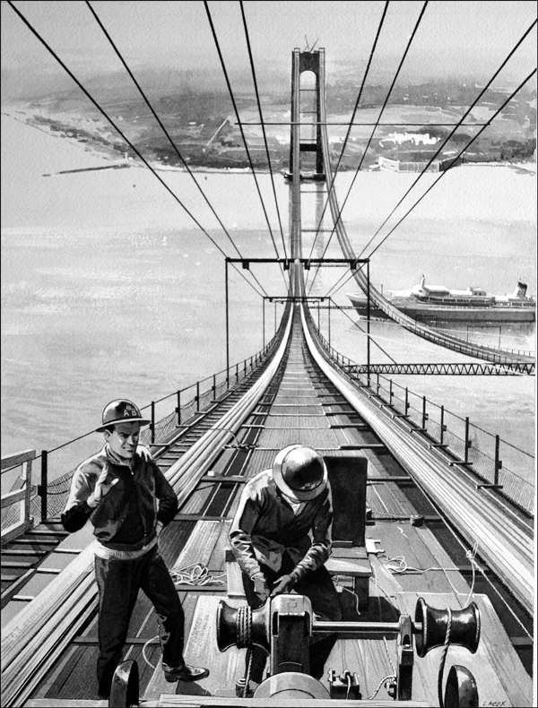 Building a Suspension Bridge (Original) (Signed) by Bill Lacey at The Illustration Art Gallery