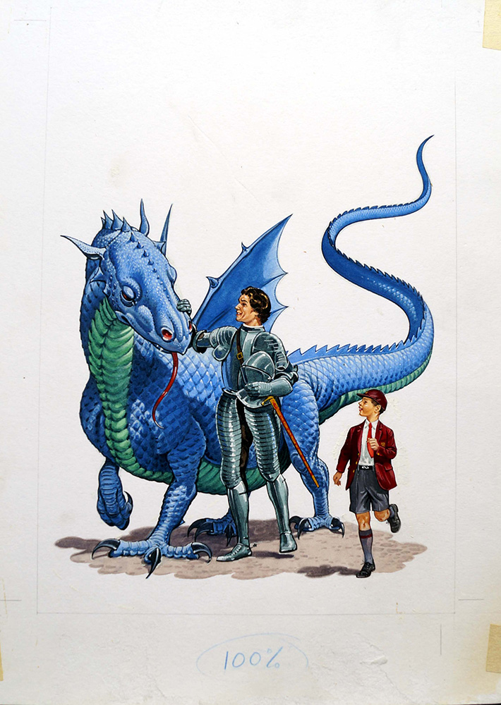 School Boy and Friendly Dragon (Original) art by Bernard Long Art at The Illustration Art Gallery