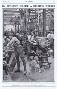 Tommy from the Trenches making Munitions (original page from The Sphere 1915) (Print)