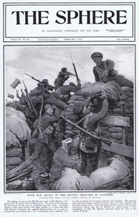 Pitching Sand Bags from the trenches in 1915 (original cover page The Sphere) (Print)