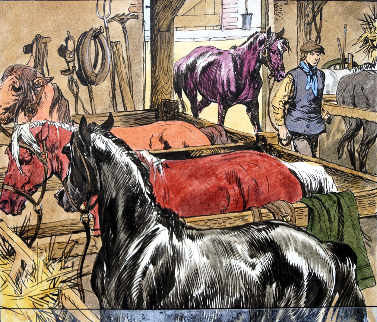 Black Beauty - Together In The Stable (Original) art by Black Beauty (Carlos Roume) Art at The Illustration Art Gallery