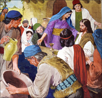 Jesus Turns Water Into Wine (Original) (Signed)